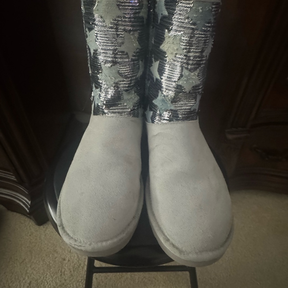 UGG Silver/Gray Sequin Star Boots